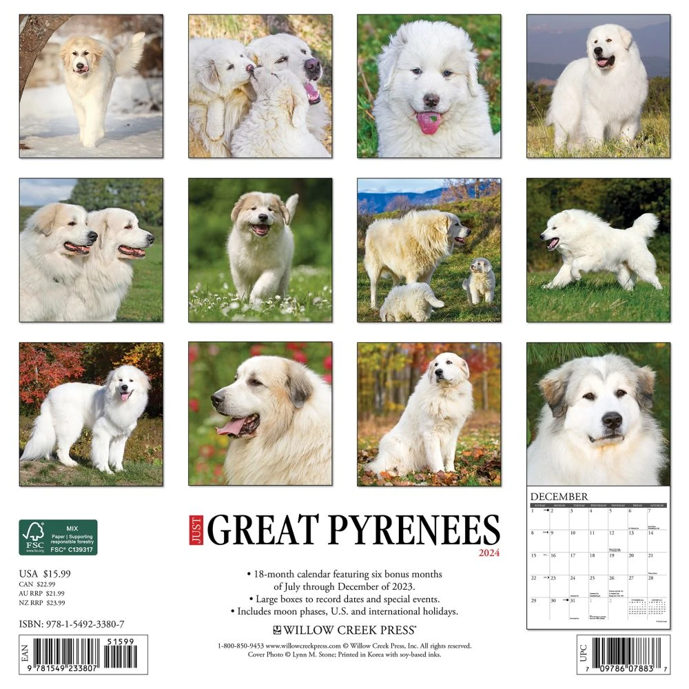 Just Great Pyrenees 2024 Wall Calendar 4 Just Great Pyrenees 2024 Wall Calendar - Image 2