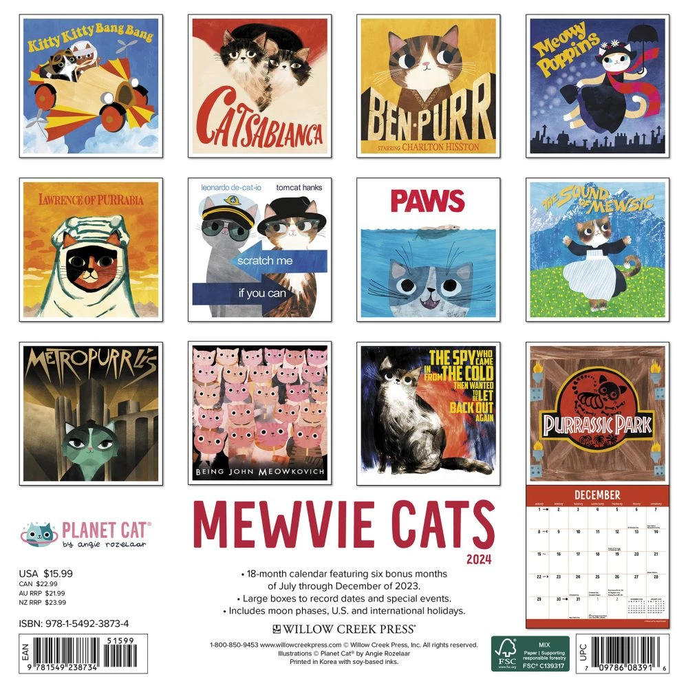 Mewvie Cats 2024 Wall Calendar 4 Mewvie Cats 2024 Wall Calendar - Image 2