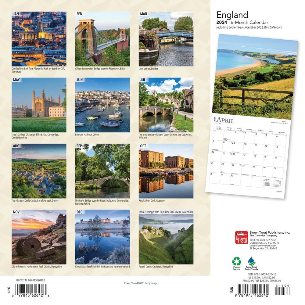 England 2024 Wall Calendar 4 England 2024 Wall Calendar - Image 2