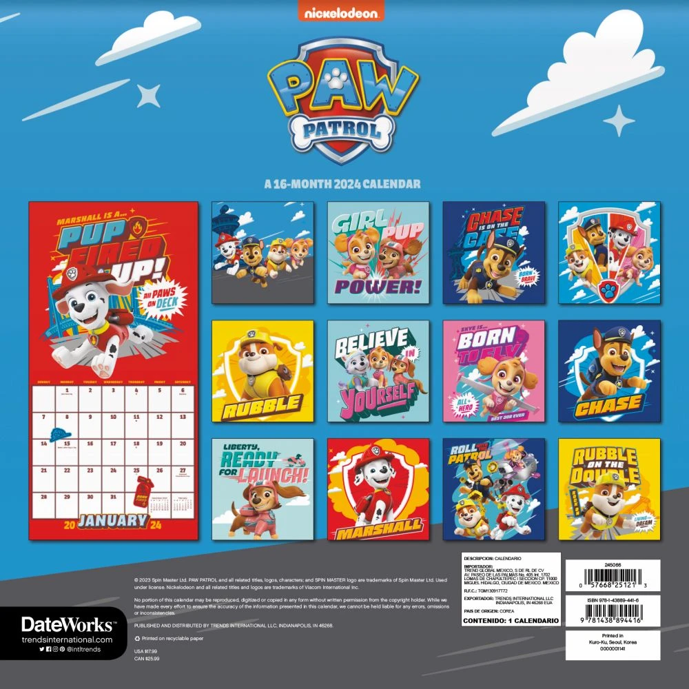 Paw Patrol 2024 Wall Calendar 4 Paw Patrol 2024 Wall Calendar - Image 2