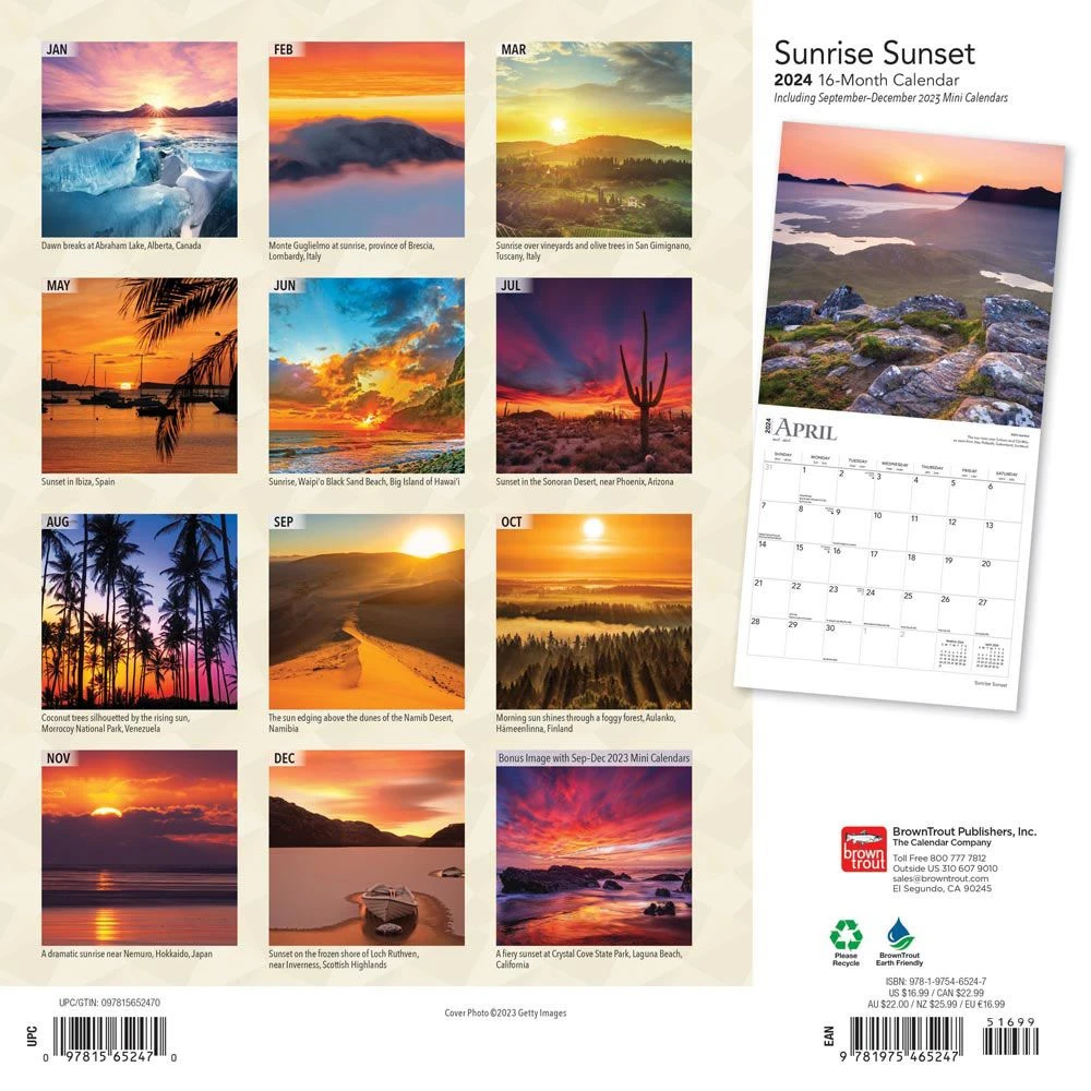 Sunrise Sunset 2024 Wall Calendar 4 Sunrise Sunset 2024 Wall Calendar - Image 2