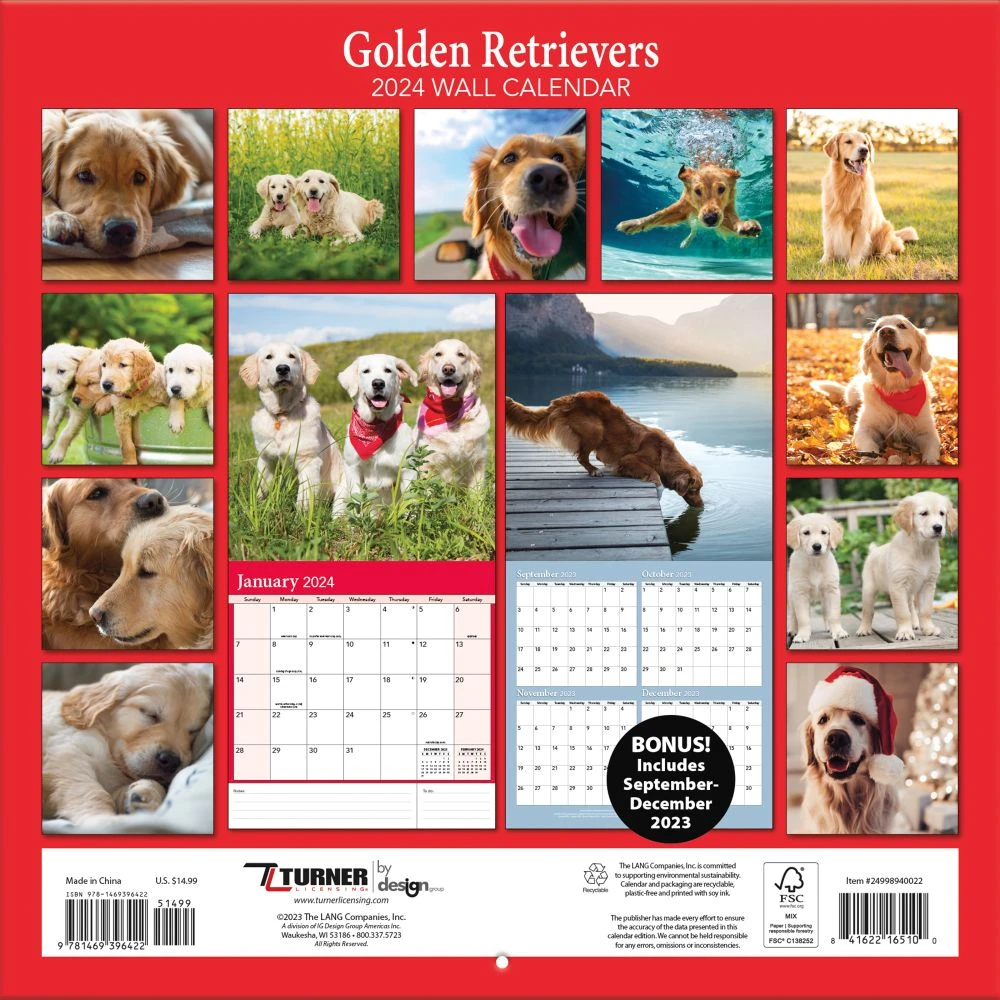 Golden Retrievers Photo 2024 Wall Calendar 6 Golden Retrievers Photo 2024 Wall Calendar - Image 4