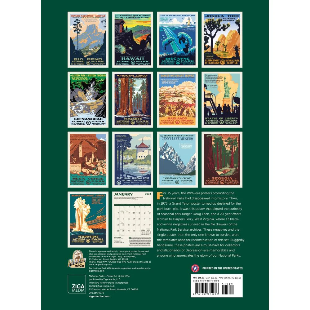 National Parks WPA Grid 2024 Wall Calendar 4 National Parks WPA Grid 2024 Wall Calendar - Image 2