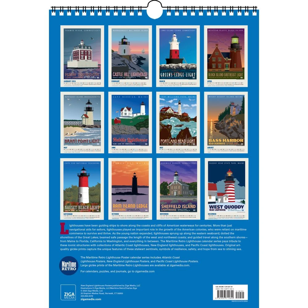 New England Lighthouses Poster 2024 Wall Calendar 4 New England Lighthouses Poster 2024 Wall Calendar - Image 2