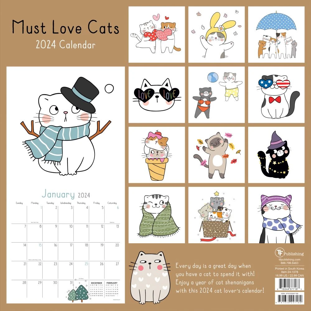 Must Love Cats 2024 Wall Calendar 4 Must Love Cats 2024 Wall Calendar - Image 2